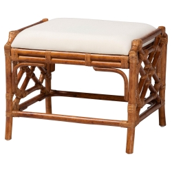 bali & pari Morley Marbled Tortoise Natural Rattan Ottoman - Handcrafted Accent Footstool with Decorative Frame, Coastal Tropical Style for Living Room
